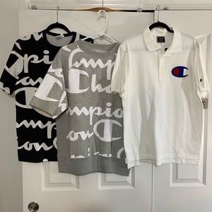 Champion Shirts Lot Heritage Tee, Reverse Weave Crew, and Polo
